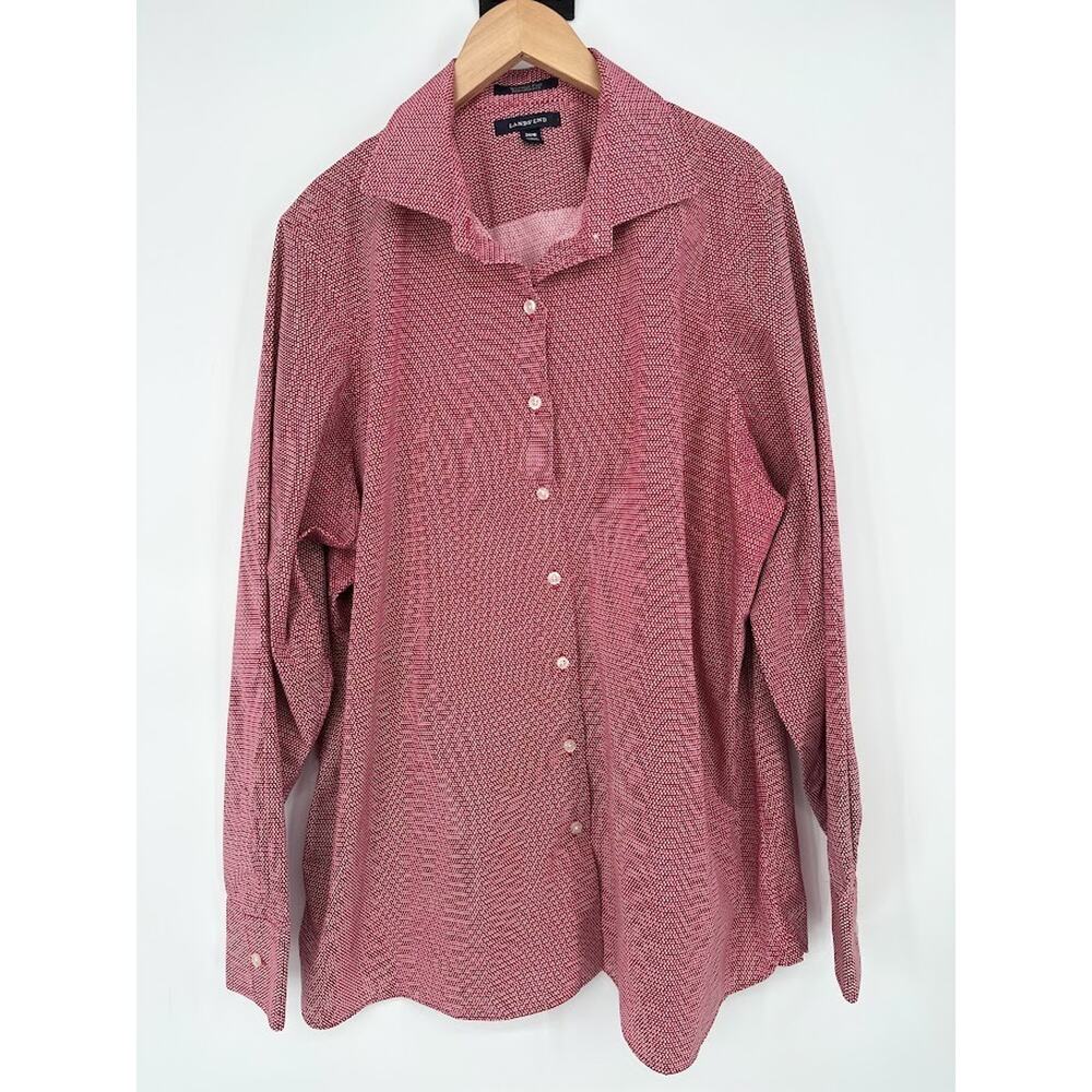 Lands End Womens 20W Red Polka Dot Button Down Shirt Top Wrinkle Free Broadcloth